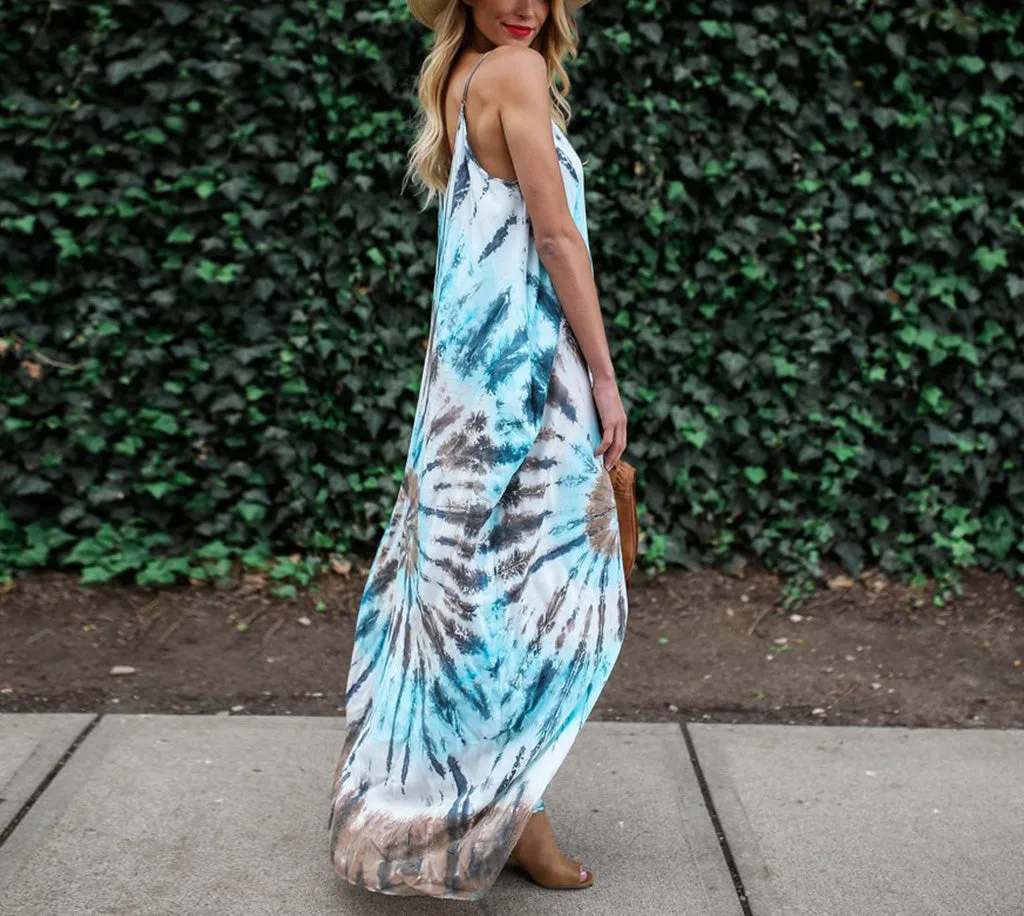 Pocket Printed Sling Dress Maxi Dress