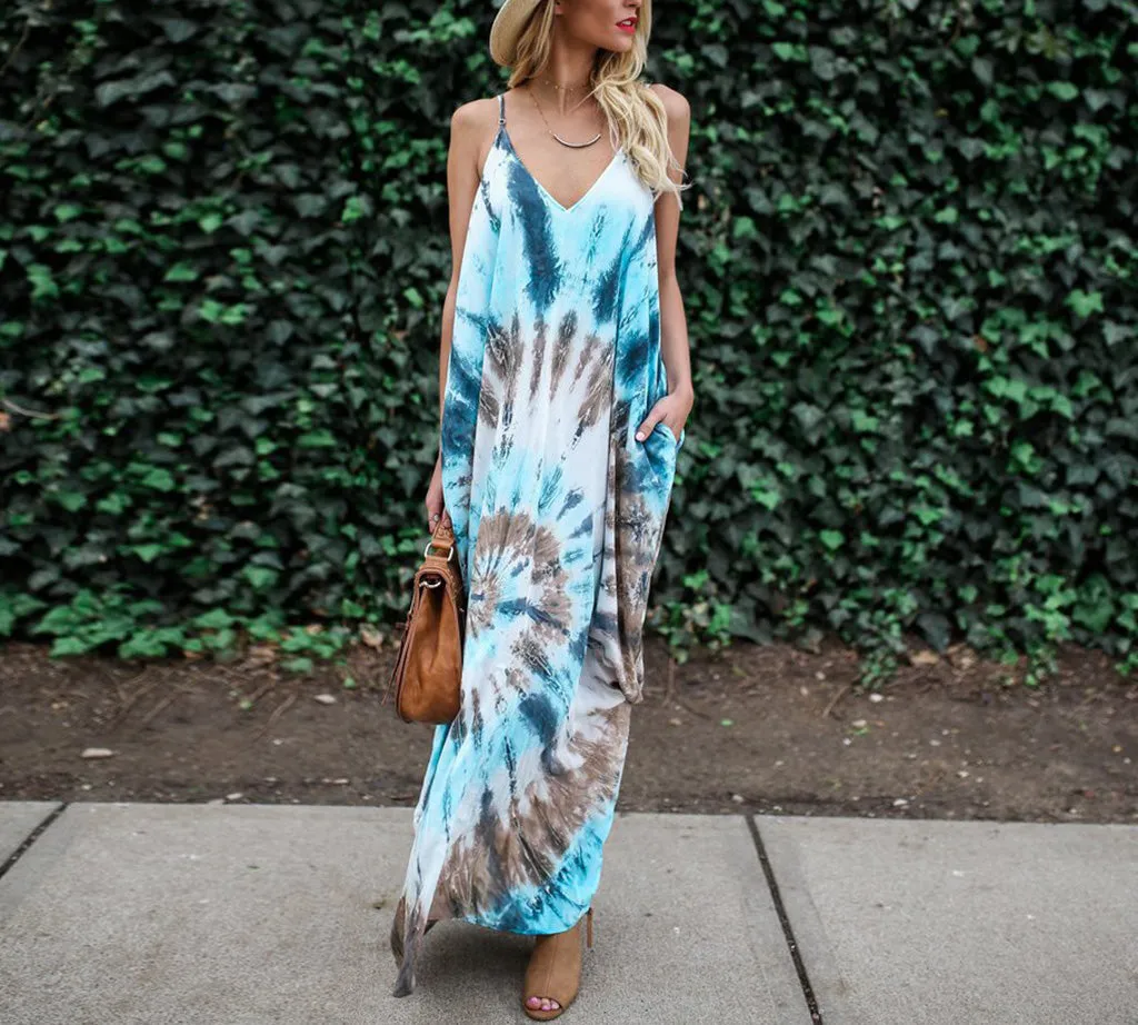 Pocket Printed Sling Dress Maxi Dress