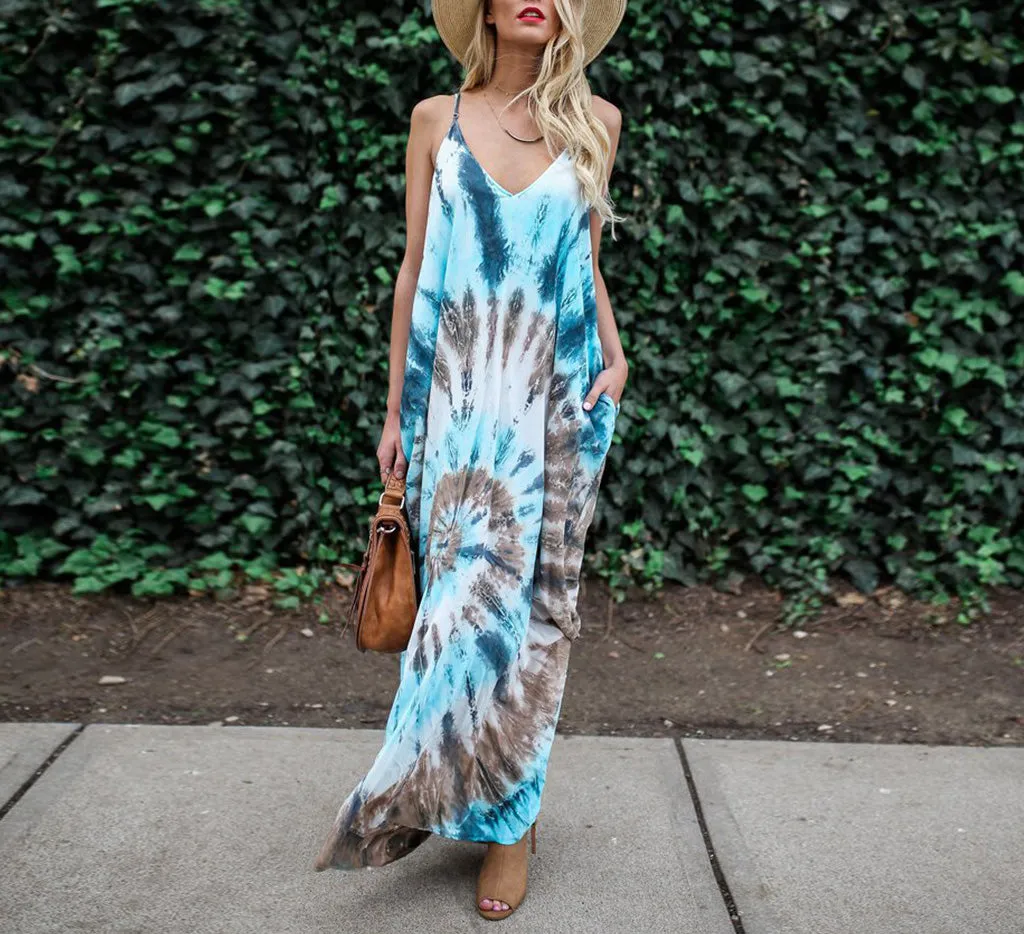 Pocket Printed Sling Dress Maxi Dress