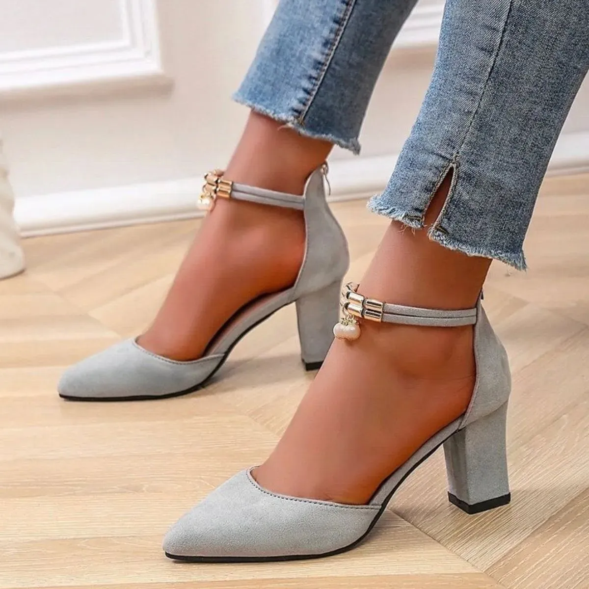 Point Toe Block Heels Pumps