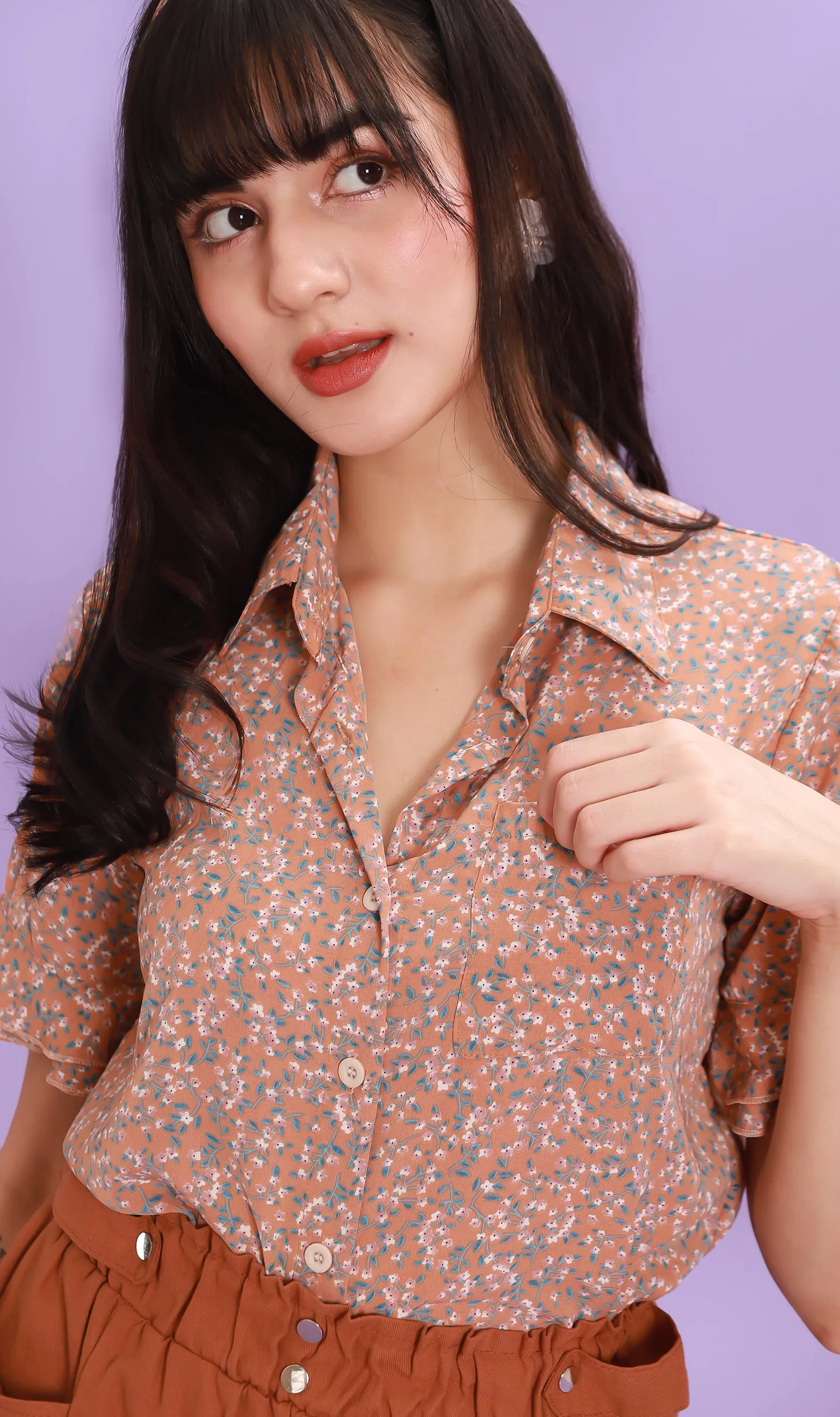 PORTIA Floral Collar Shirt (Nude)