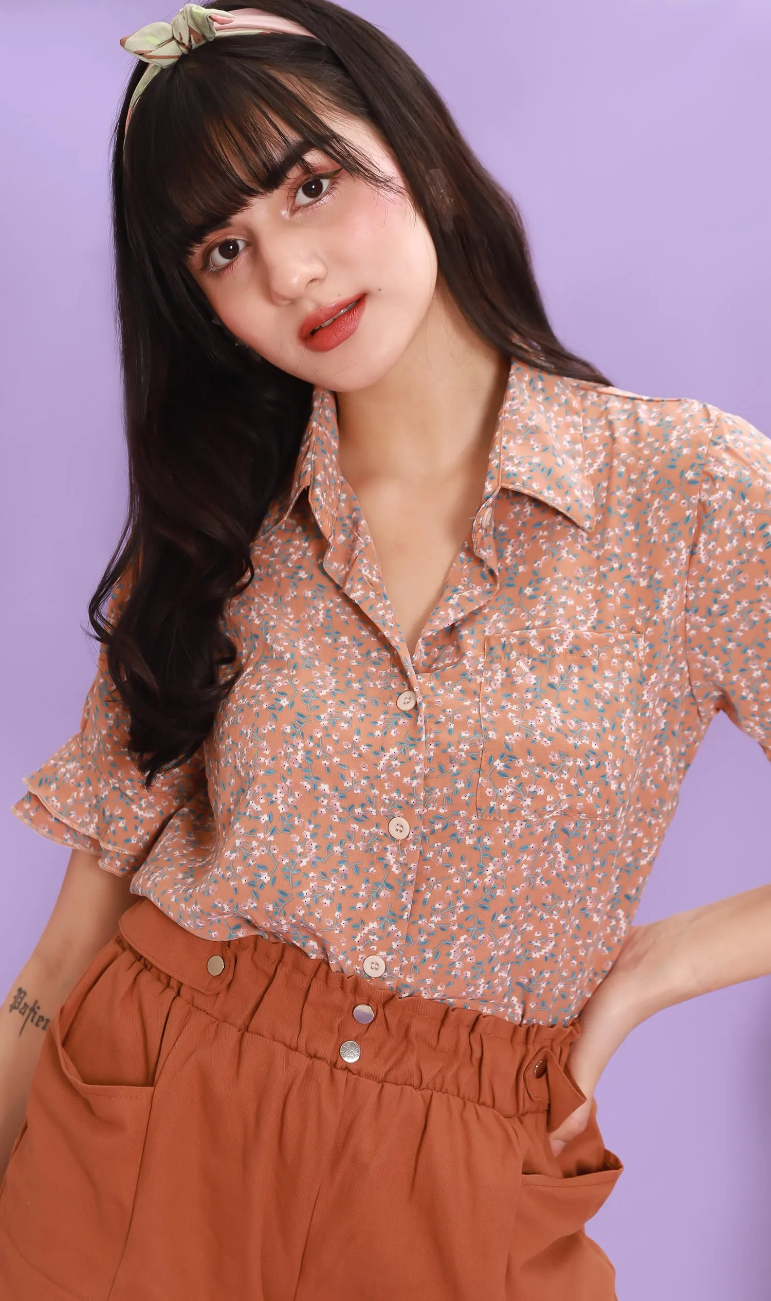 PORTIA Floral Collar Shirt (Nude)
