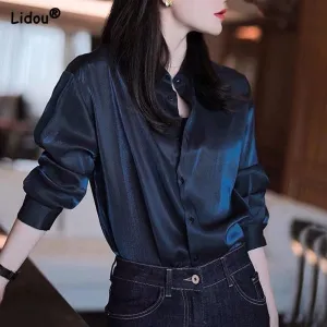 Premium Single Breasted Straight Loose Chiffon Thin Long Sleeve Blouse