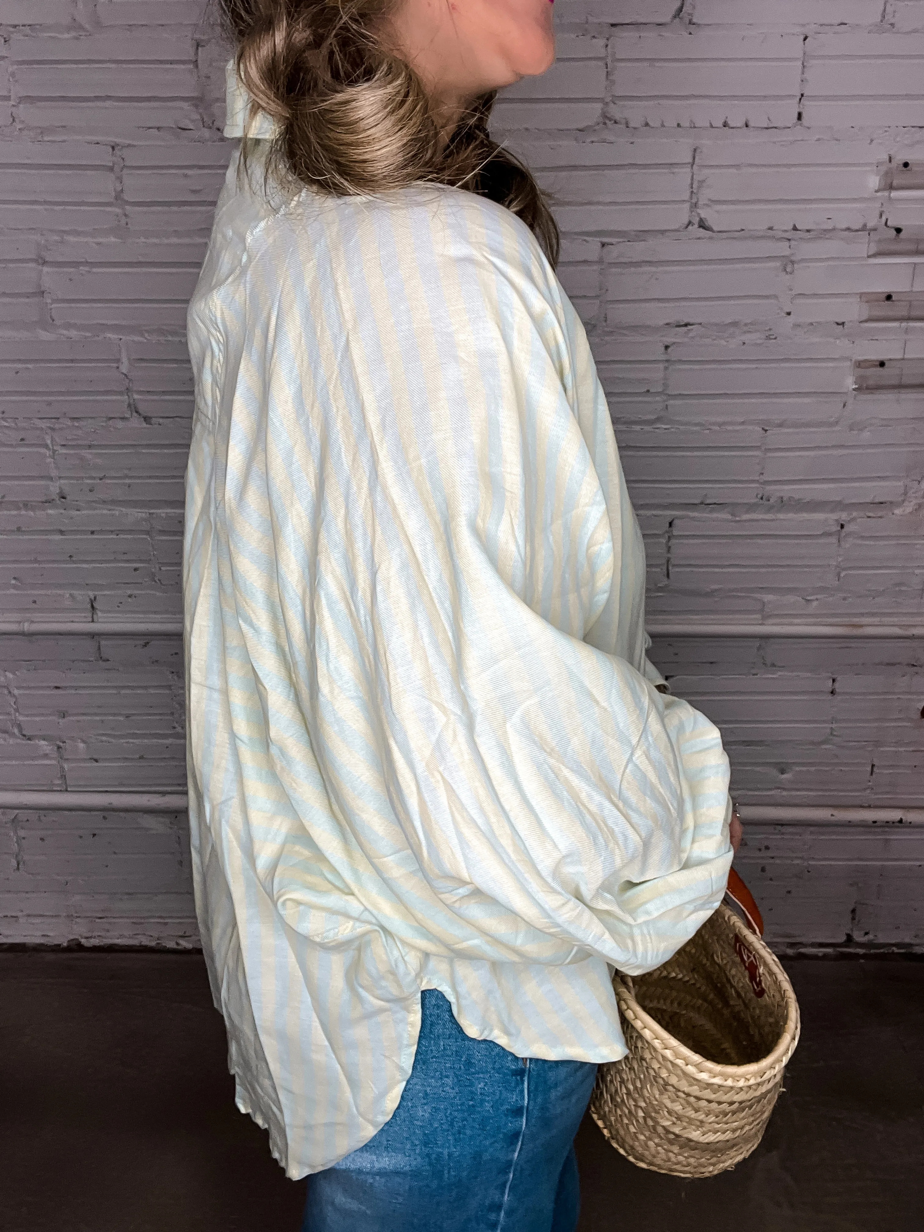 Preppy Girl Striped Button Down Top - Mint   Blue