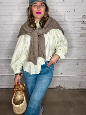 Preppy Girl Striped Button Down Top - Mint   Blue