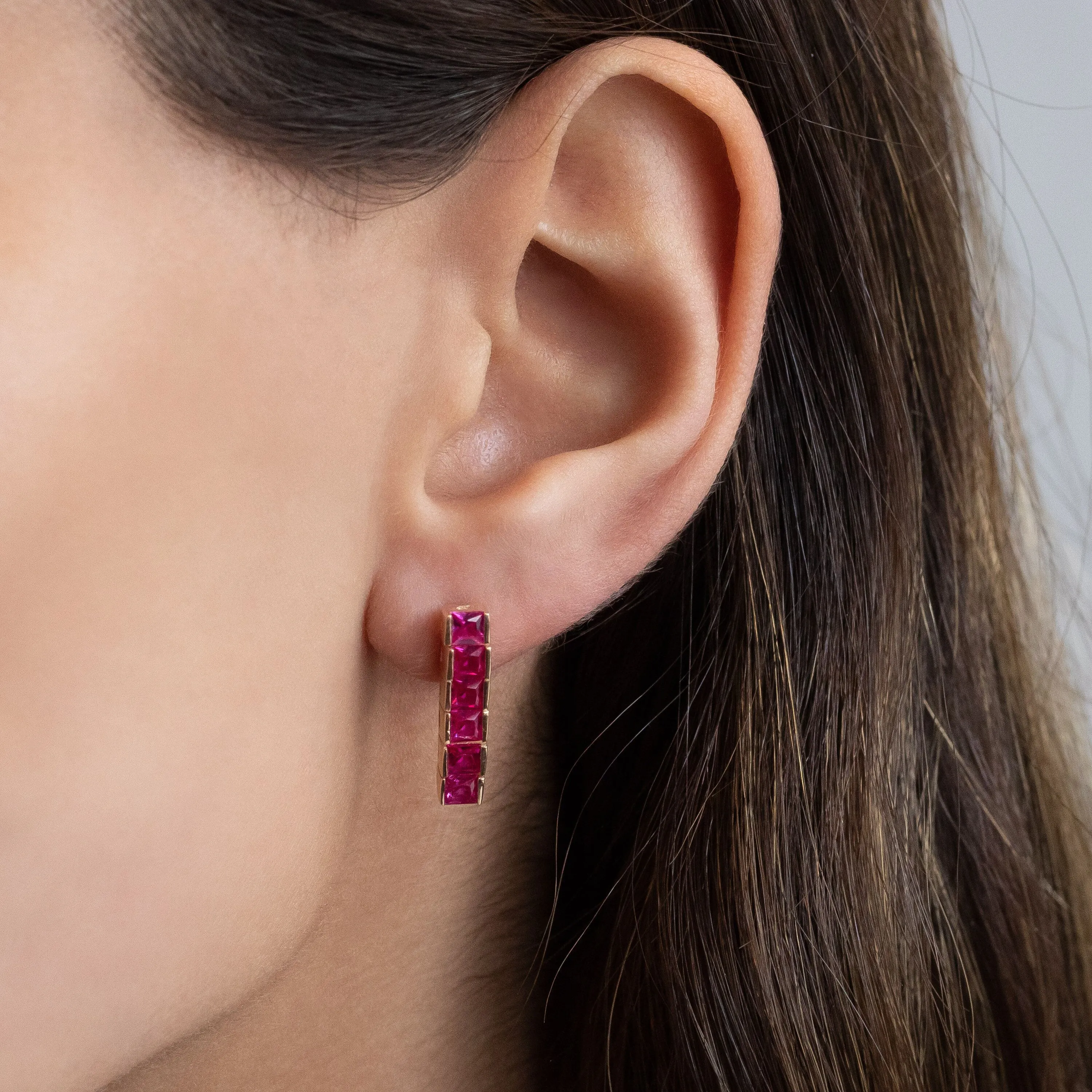 Princess Cut Drop Stud Earring