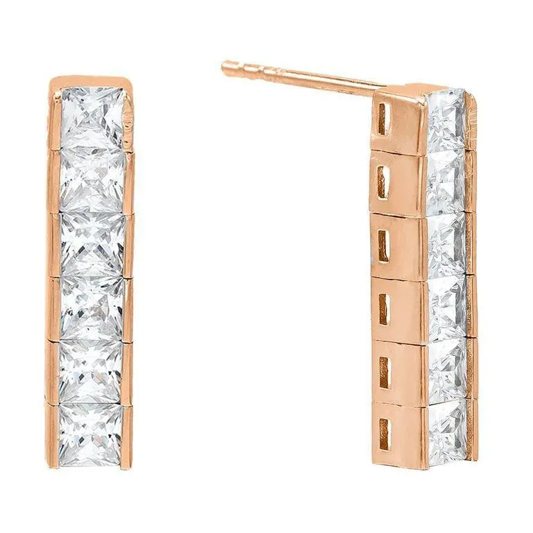 Princess Cut Drop Stud Earring