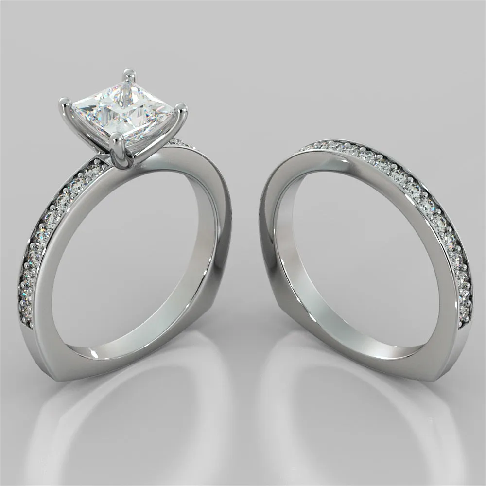 Princess Cut Euro Style Wedding Set With Accents