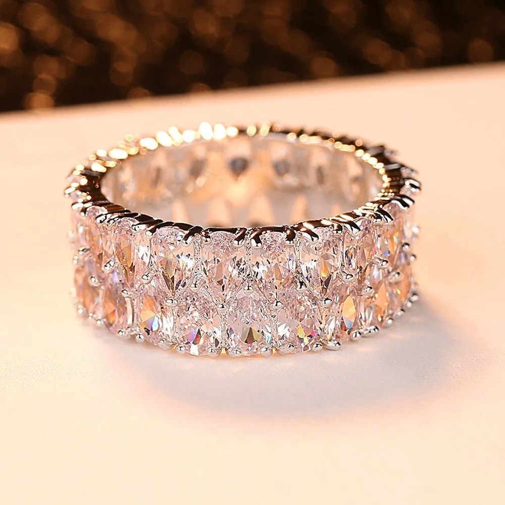 Princess Shiny Gemstone Ring Silver Women's Engagement Vintage Wedding Jewelry
