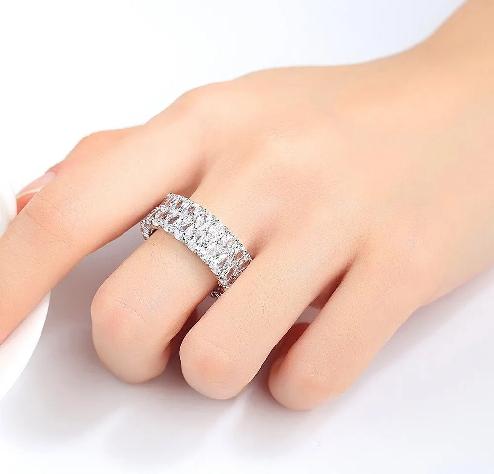 Princess Shiny Gemstone Ring Silver Women's Engagement Vintage Wedding Jewelry
