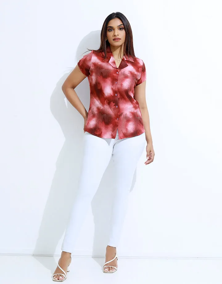 Printed Shirt Blouse with Button Down