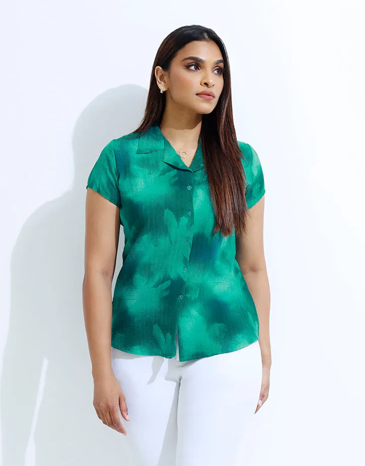 Printed Shirt Blouse with Button Down