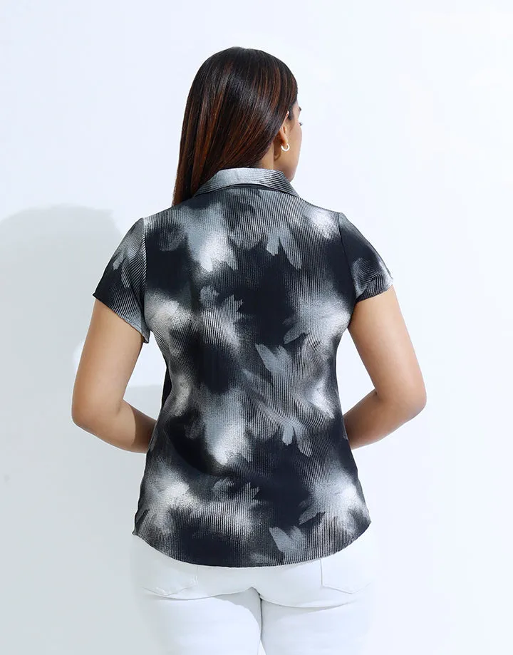 Printed Shirt Blouse with Button Down