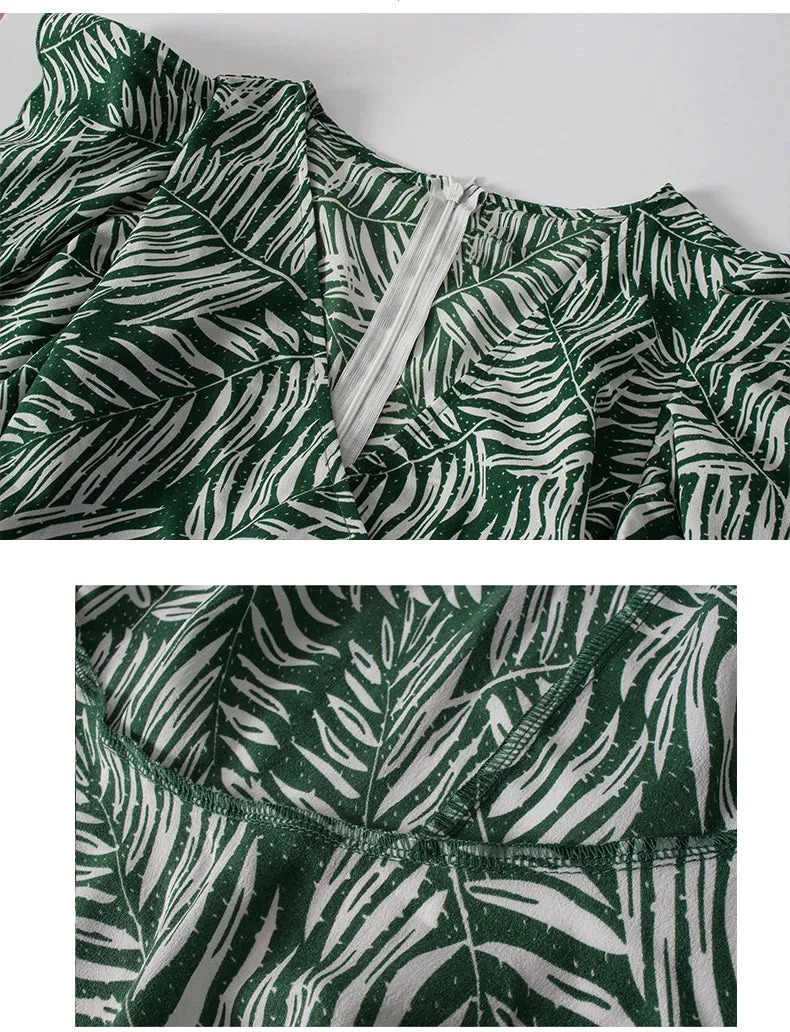 Printed V-neck Dress Holiday Irregular Dress