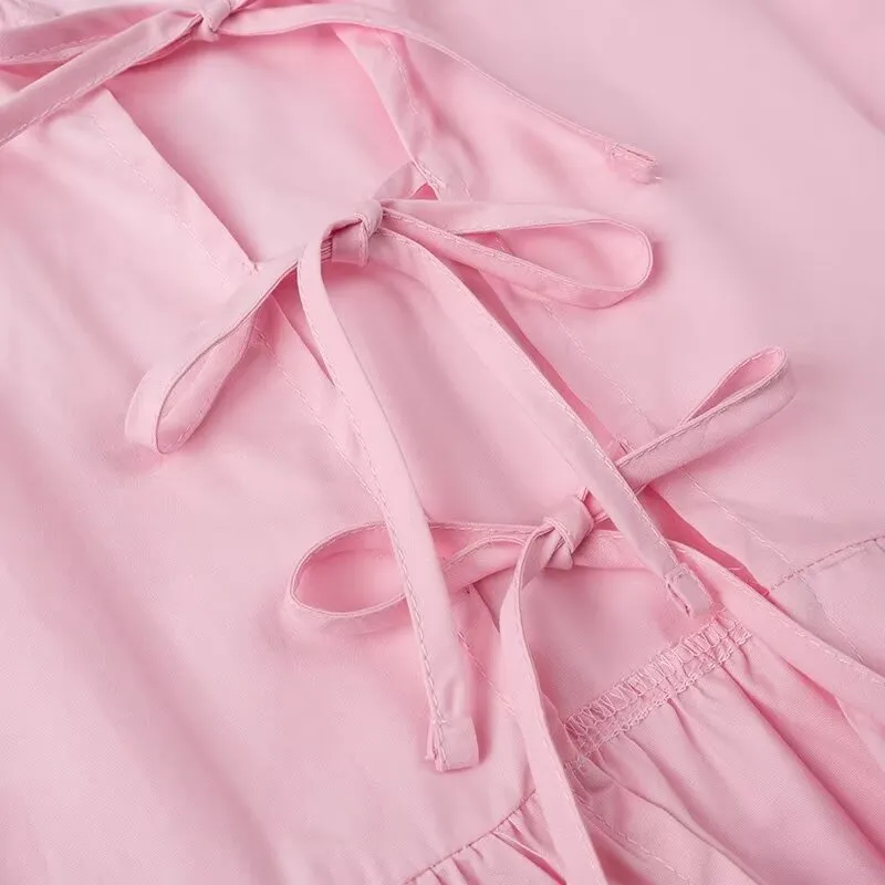 Puffy Short Sleeve Tied Front Open Blouse