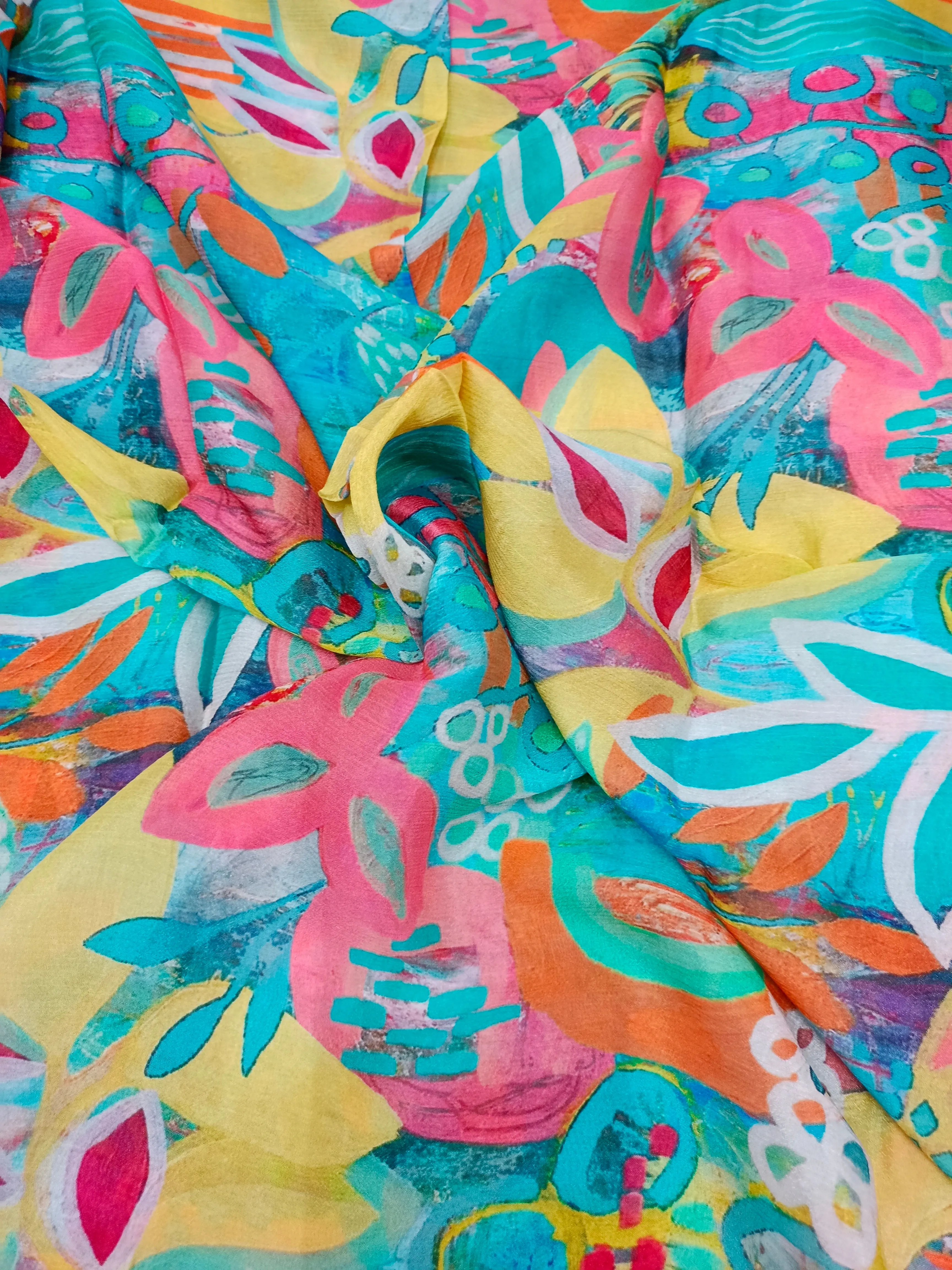 Pure Crushed Chiffon Chinon Digital Printed Fabric