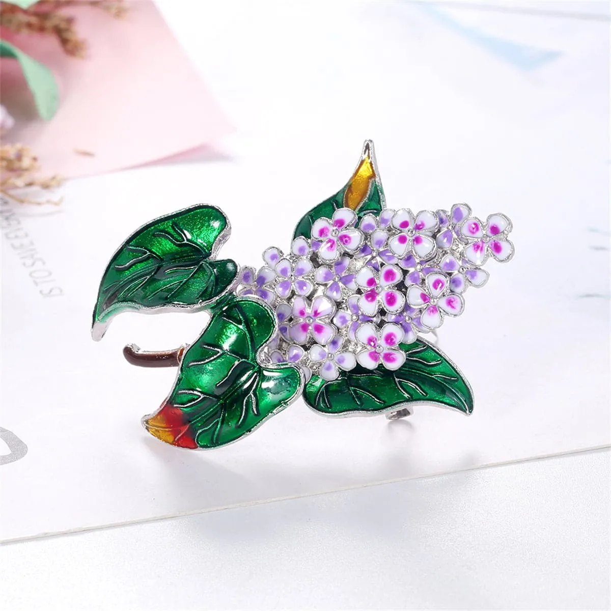 Purple & Silver-Plated Flower Brooch
