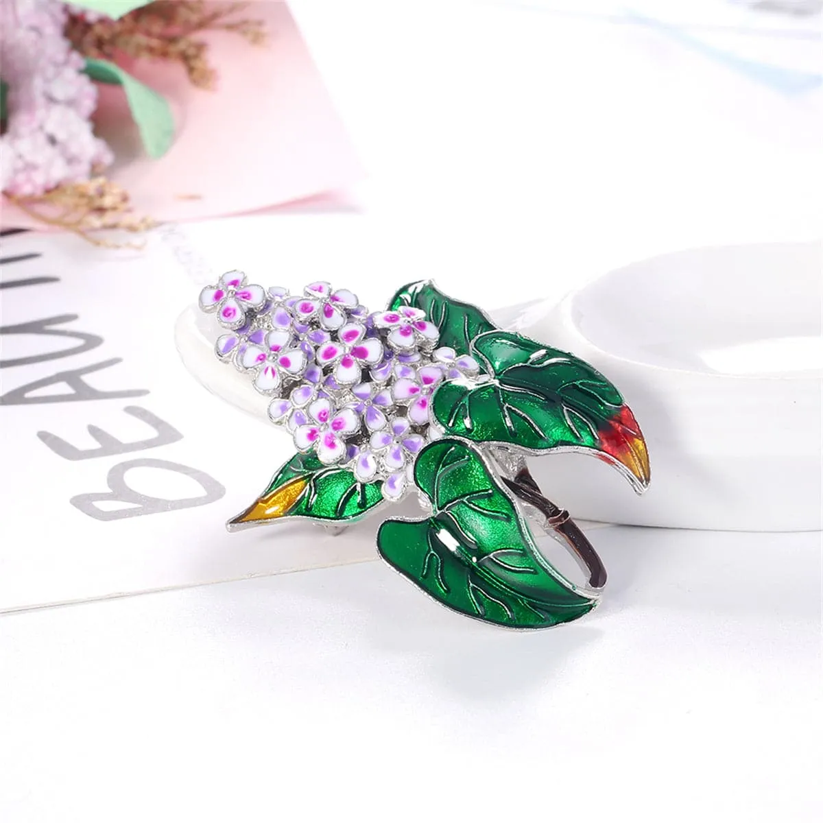 Purple & Silver-Plated Flower Brooch