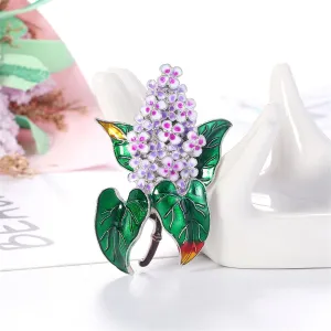 Purple & Silver-Plated Flower Brooch