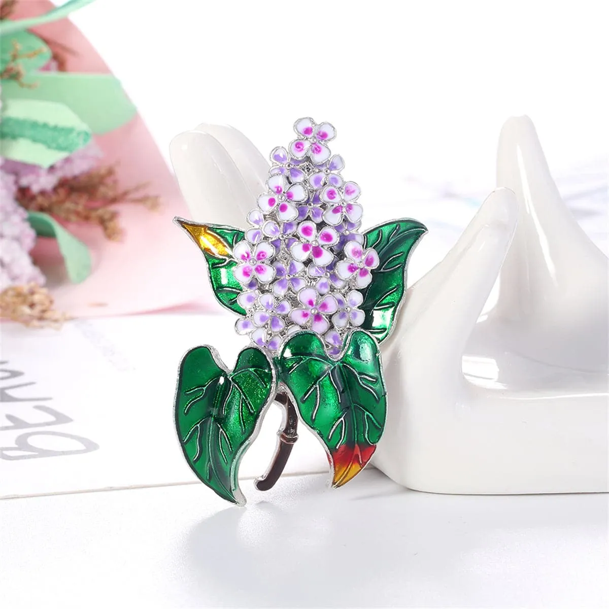 Purple & Silver-Plated Flower Brooch