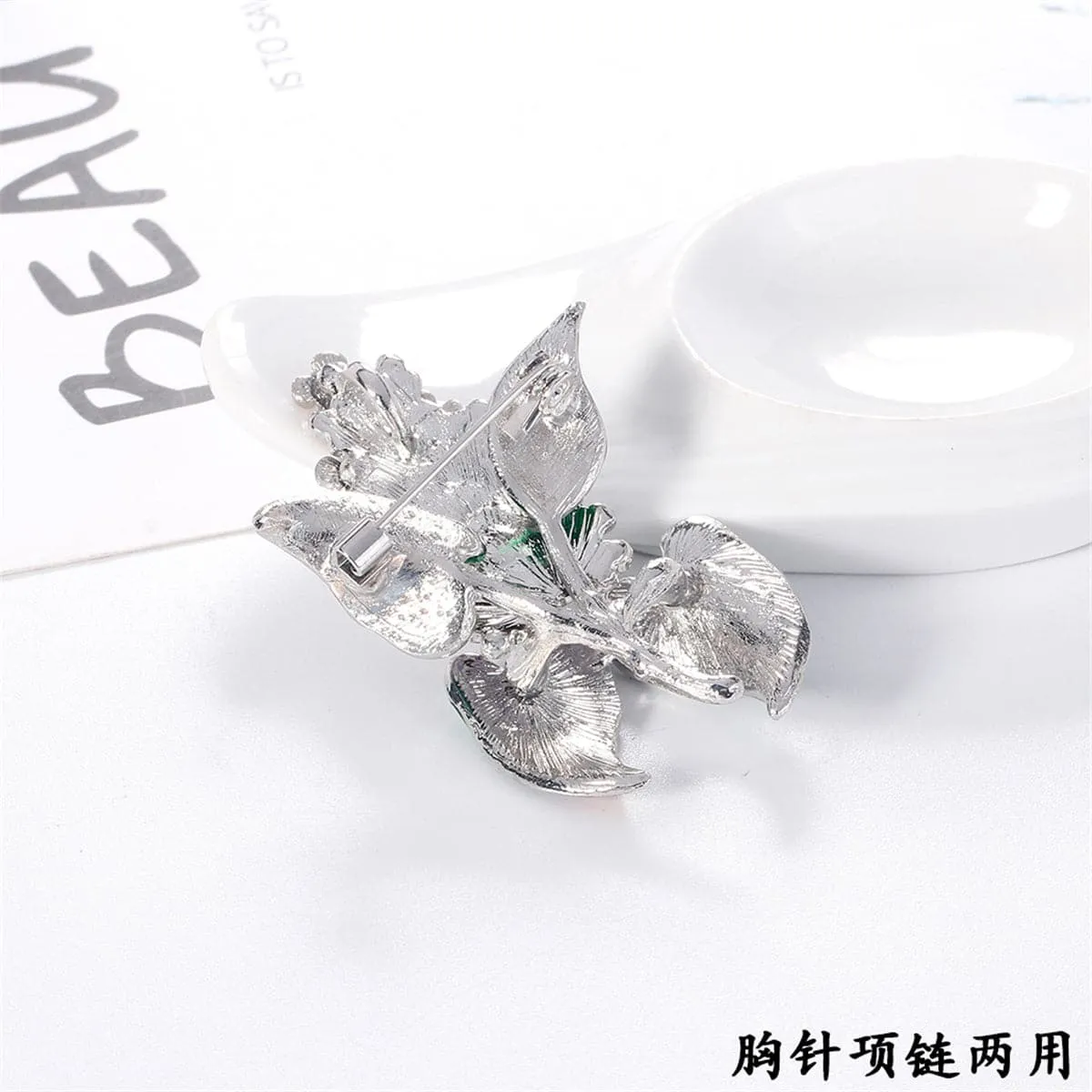 Purple & Silver-Plated Flower Brooch