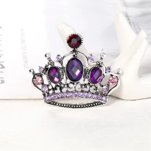 Purple Crystal & Cubic Zirconia Silver-Plated Crown Brooch