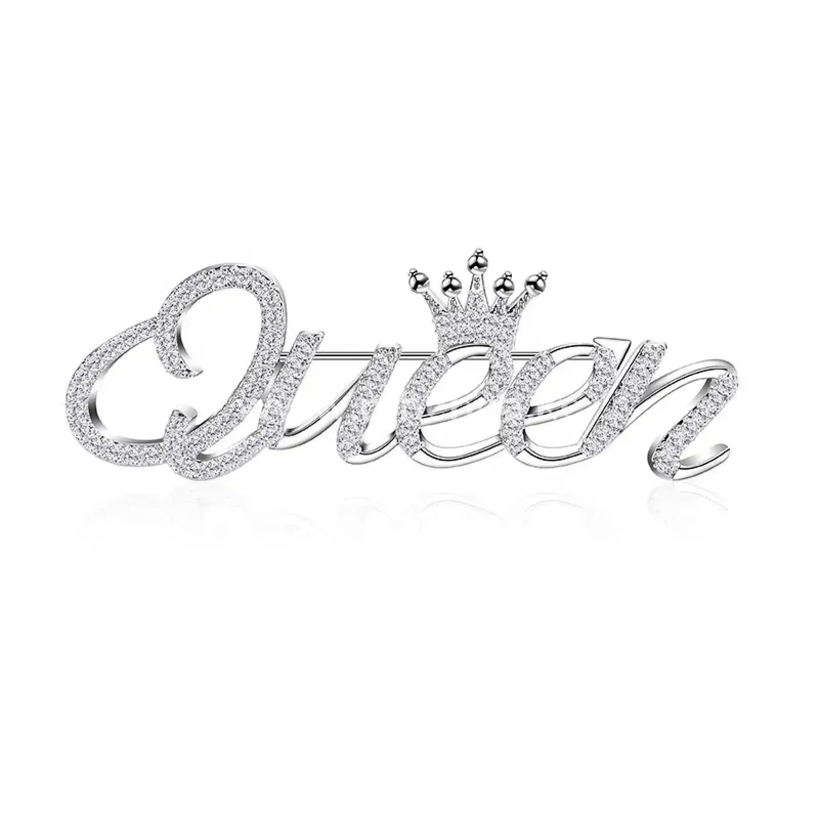 Queen Crown Brooch Pins Shiny Crystal Crown Brooch Pin Rhinestone Queen Letter Brooches Pin Fashion Elegant Crown Shape Princess Brooches Dress Sweater Coat Lapel Pin Accessories