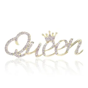 Queen Crown Brooch Pins Shiny Crystal Crown Brooch Pin Rhinestone Queen Letter Brooches Pin Fashion Elegant Crown Shape Princess Brooches Dress Sweater Coat Lapel Pin Accessories