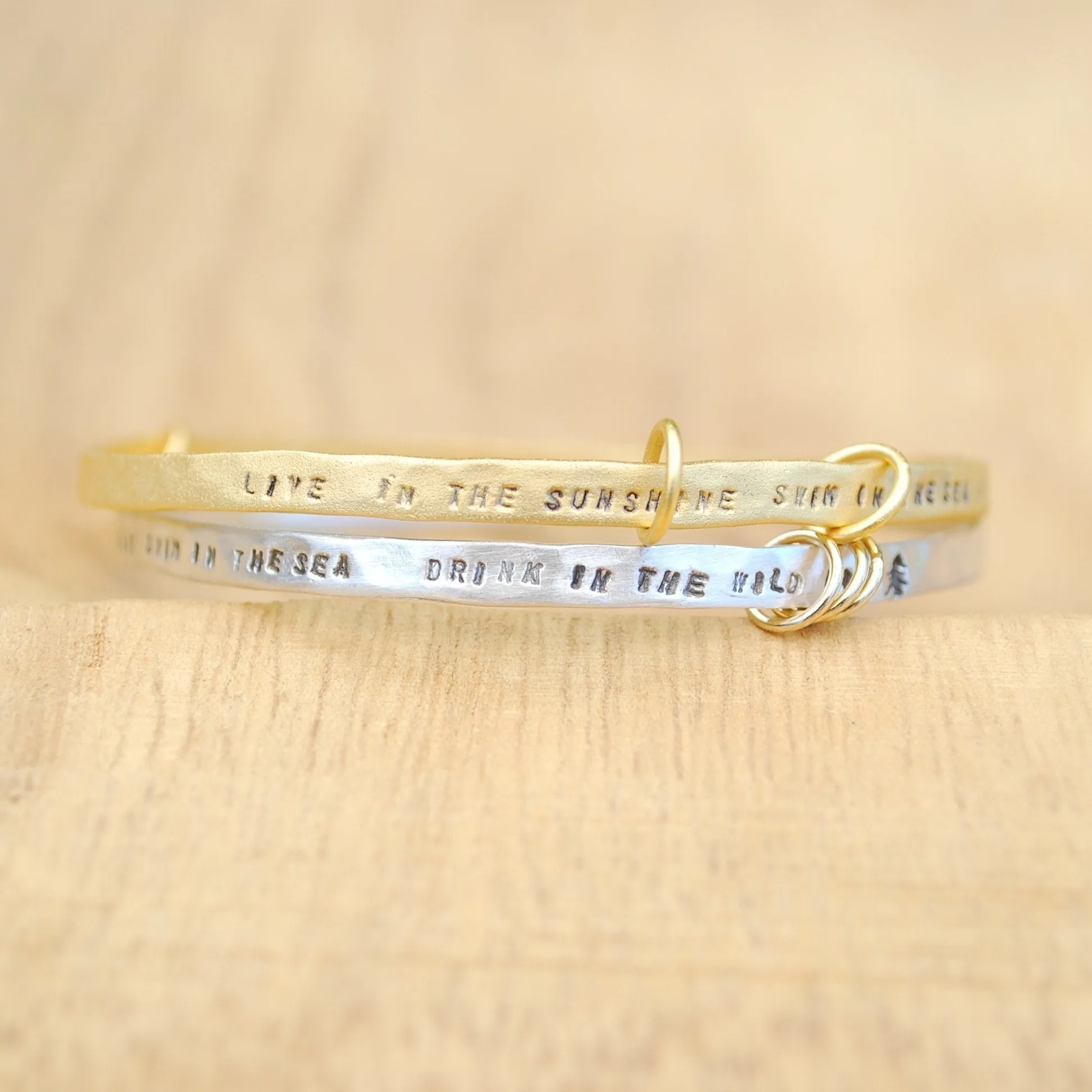 "Live in the sunshine, swim the sea, drink the wild air" Ralph Waldo Emerson Quote Bangle