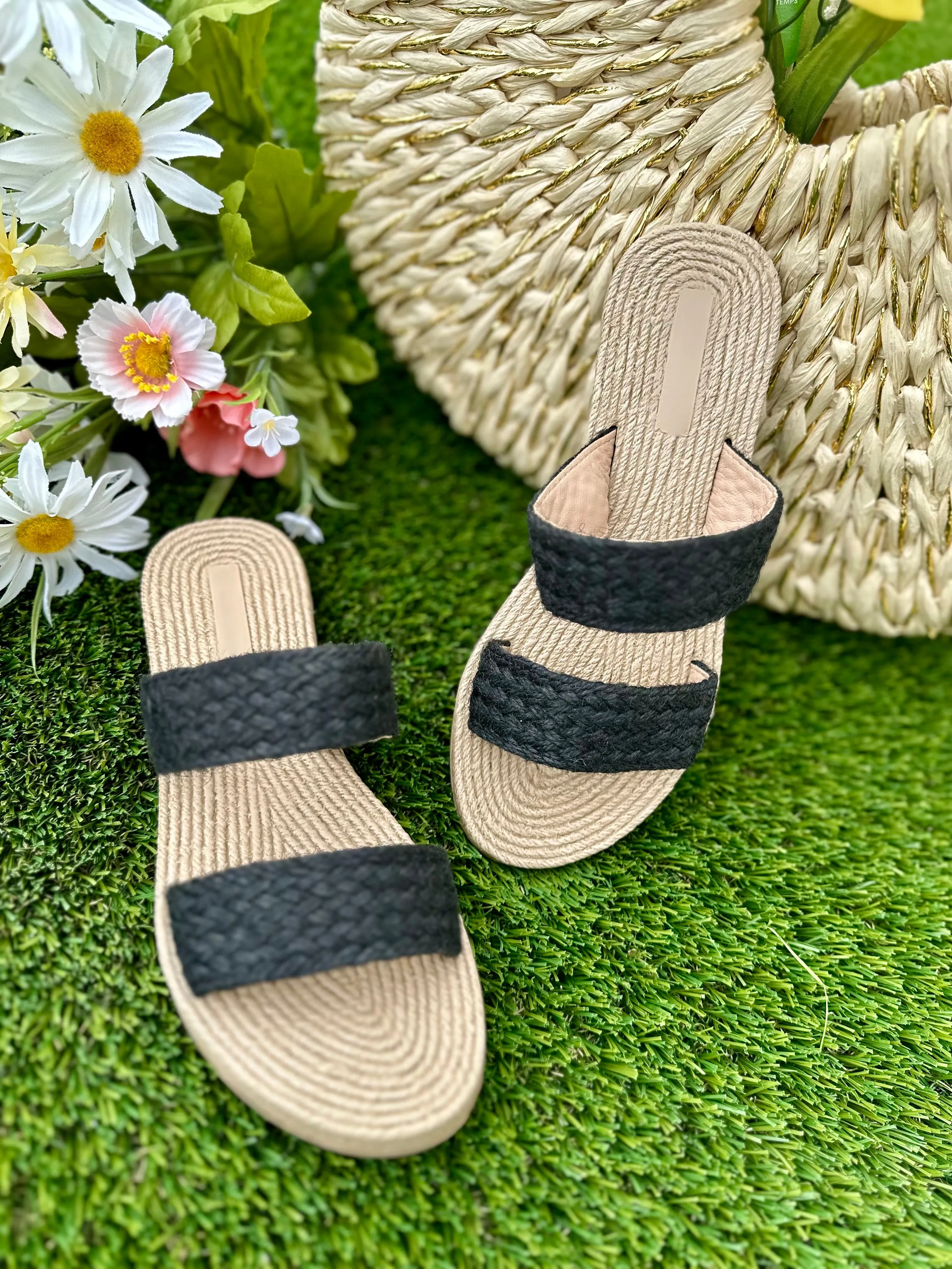 Raffia Double Strap Sandals