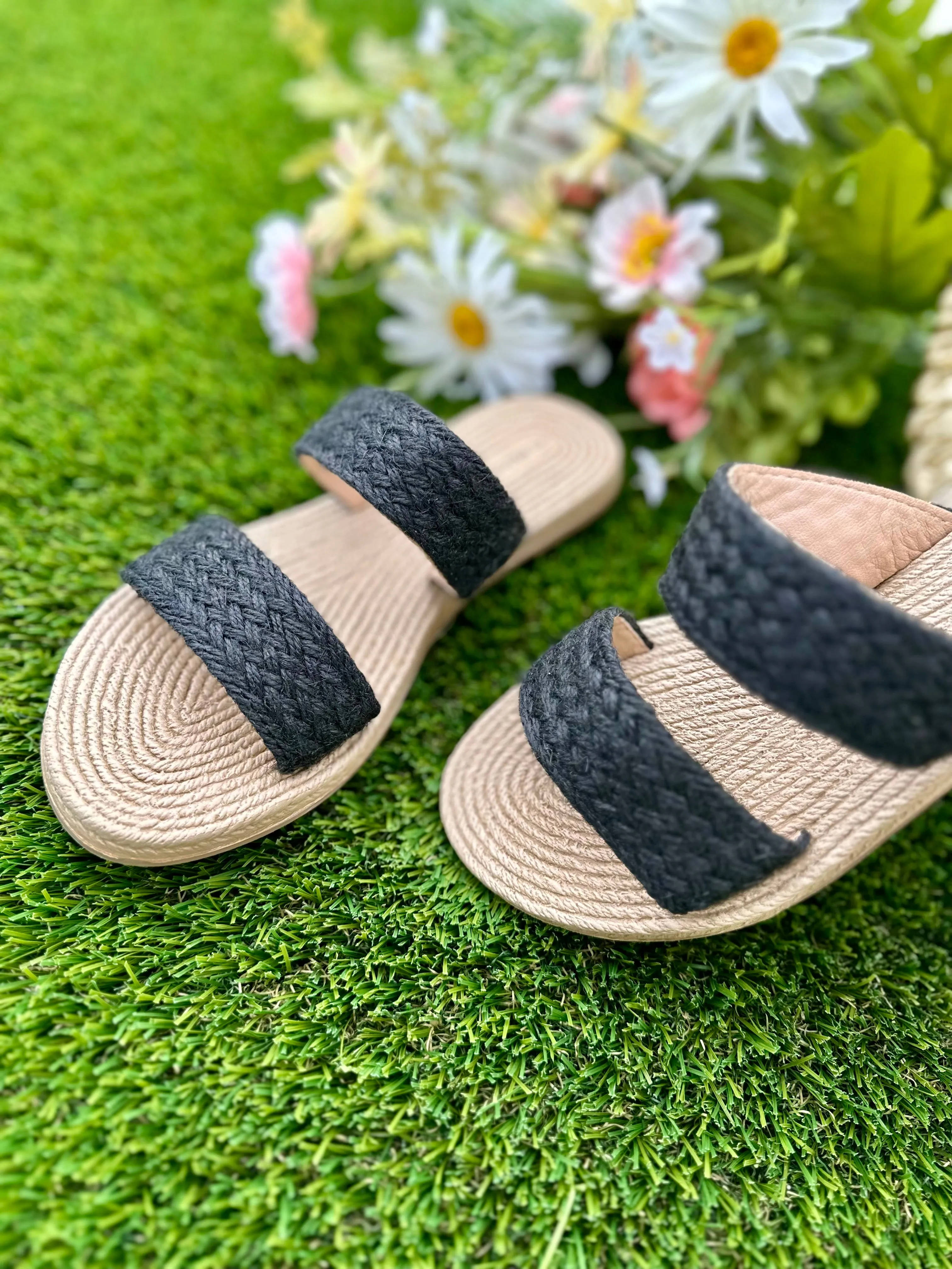 Raffia Double Strap Sandals