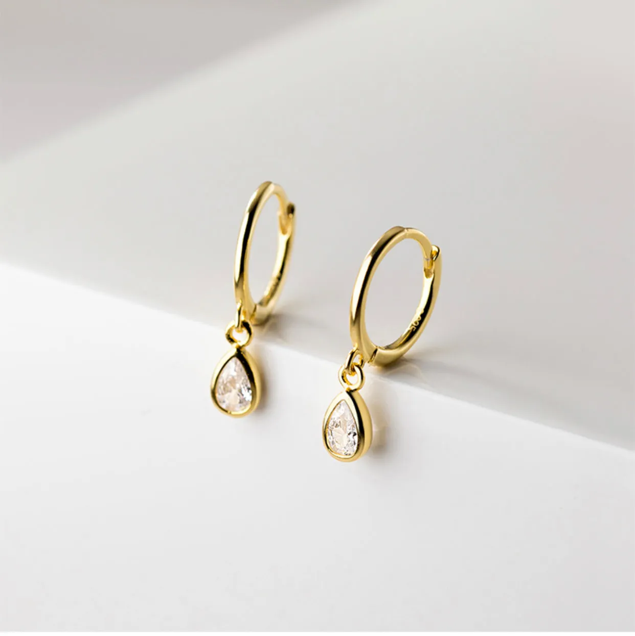 Rain Drop Huggie Earrings-SH059
