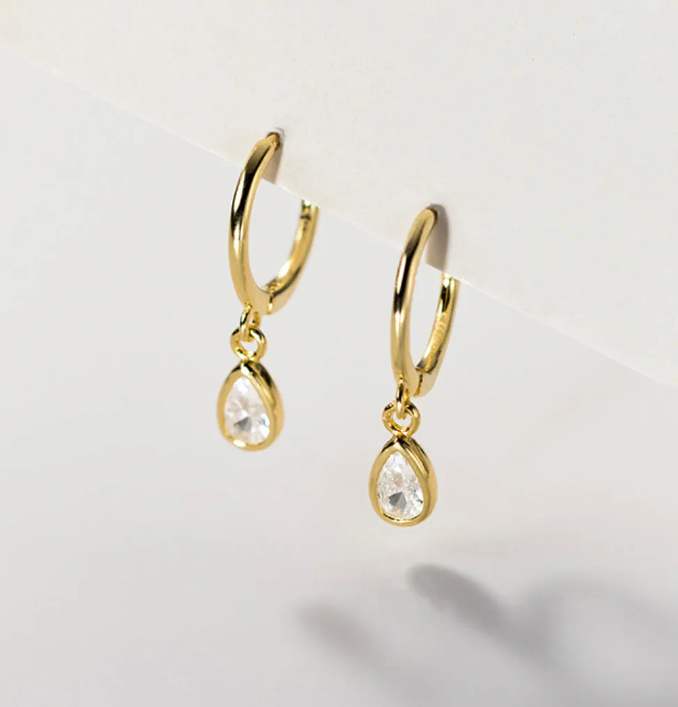 Rain Drop Huggie Earrings-SH059