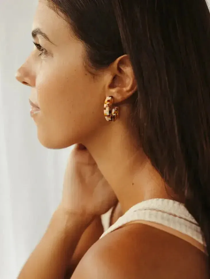 Ray Chunky Hoop Earrings, Assorted: Black   White