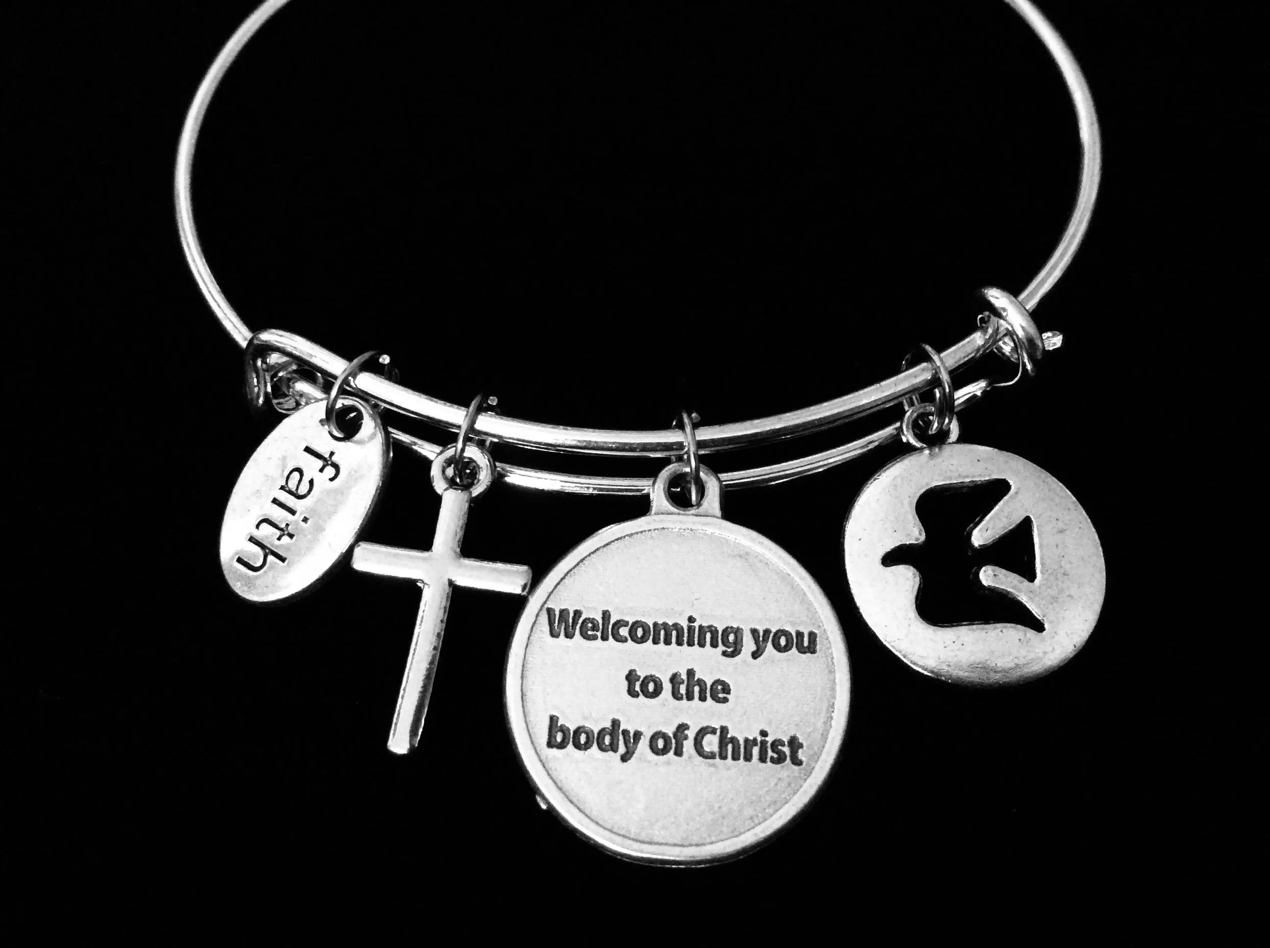 RCIA Jewelry Adjustable Charm Bracelet Right of Christian Initiation of Adults Silver Expandable Bangle One Size Fits All Gift