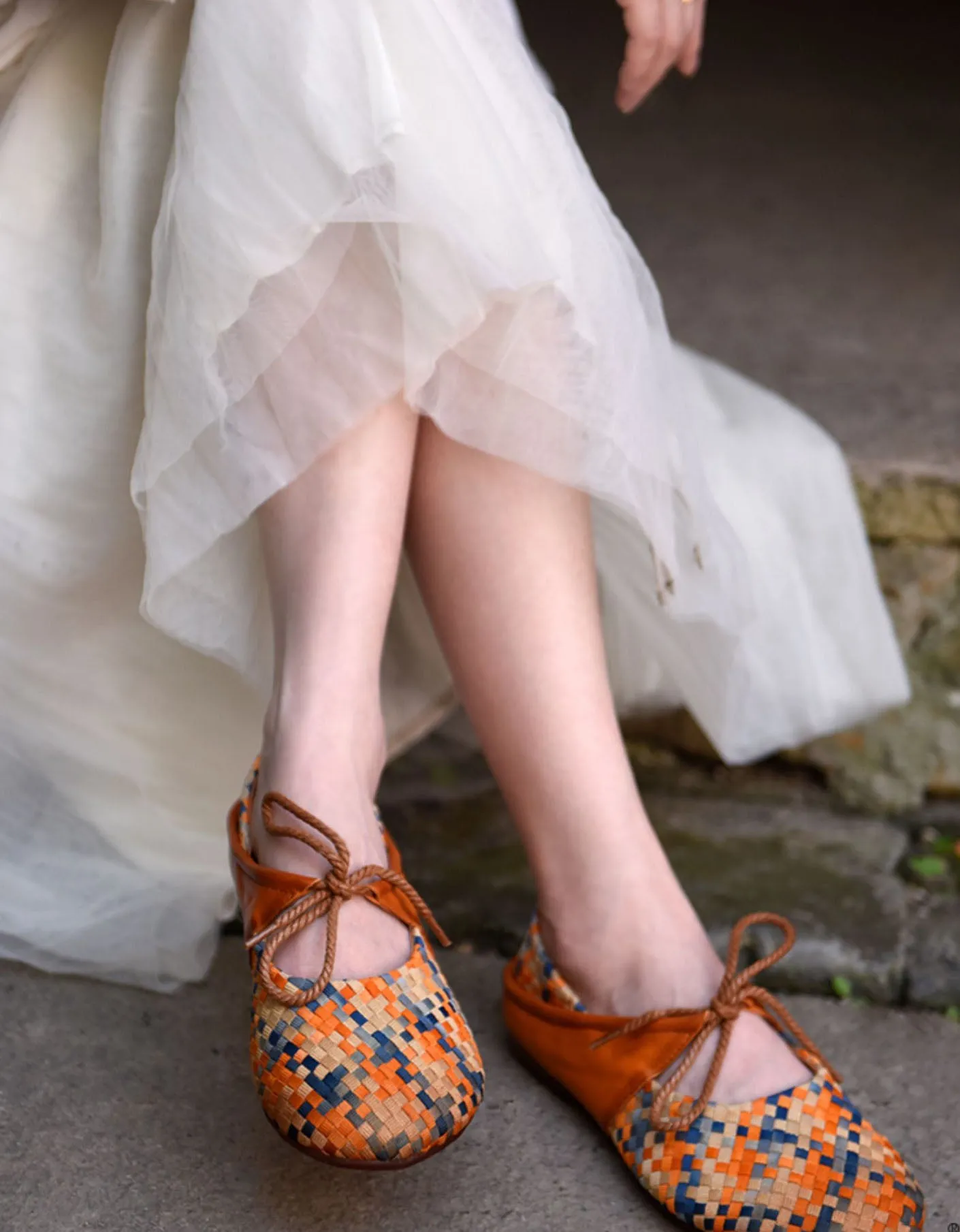 Real Leather Woven Lace-up Retro Flat Shoes