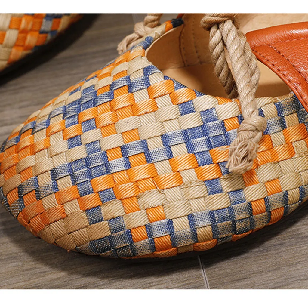 Real Leather Woven Lace-up Retro Flat Shoes