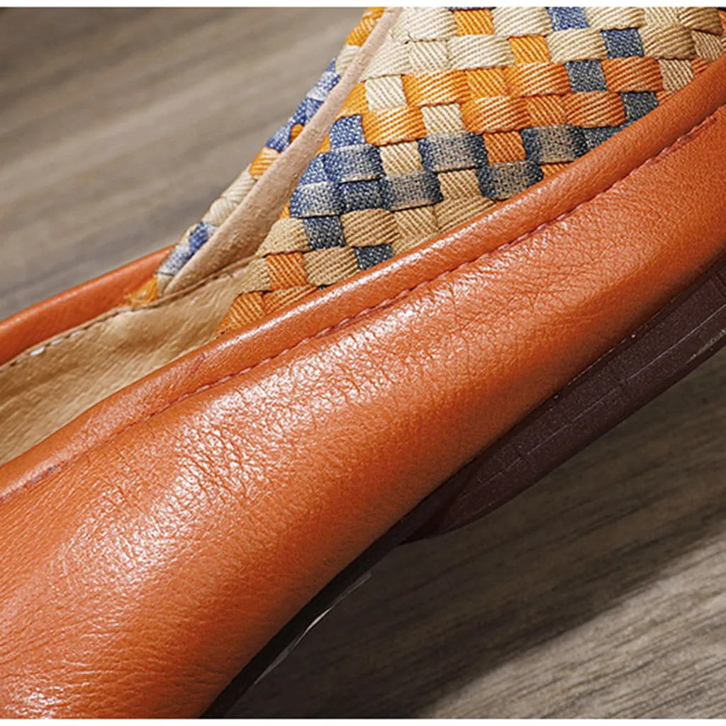 Real Leather Woven Lace-up Retro Flat Shoes