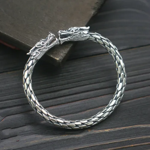Real Solid 925 Sterling Silver Cuff Bracelet Bangle Animals Dragon Punk Jewelry