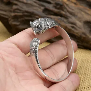 Real Solid 925 Sterling Silver Cuff Bracelet Bangle Animals Owl Punk Jewelry
