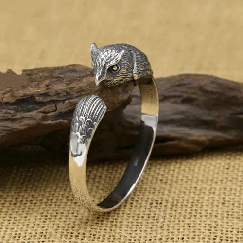 Real Solid 925 Sterling Silver Cuff Bracelet Bangle Animals Owl Punk Jewelry