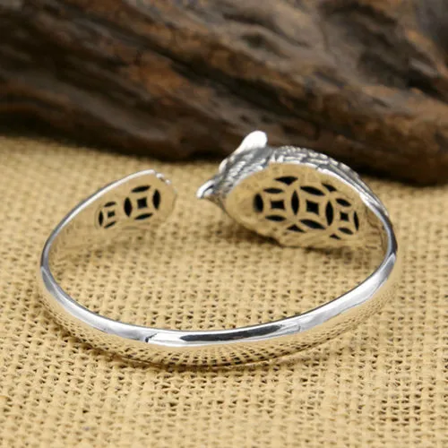 Real Solid 925 Sterling Silver Cuff Bracelet Bangle Animals Owl Punk Jewelry