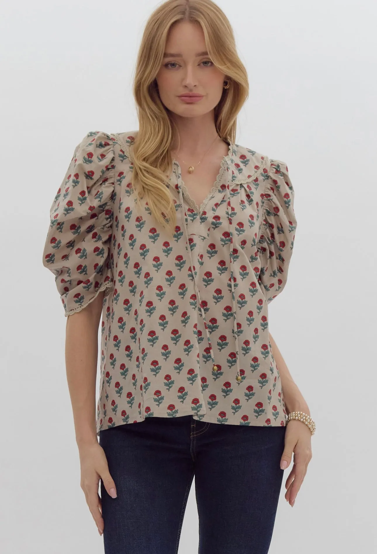Red & Green Floral Blouse