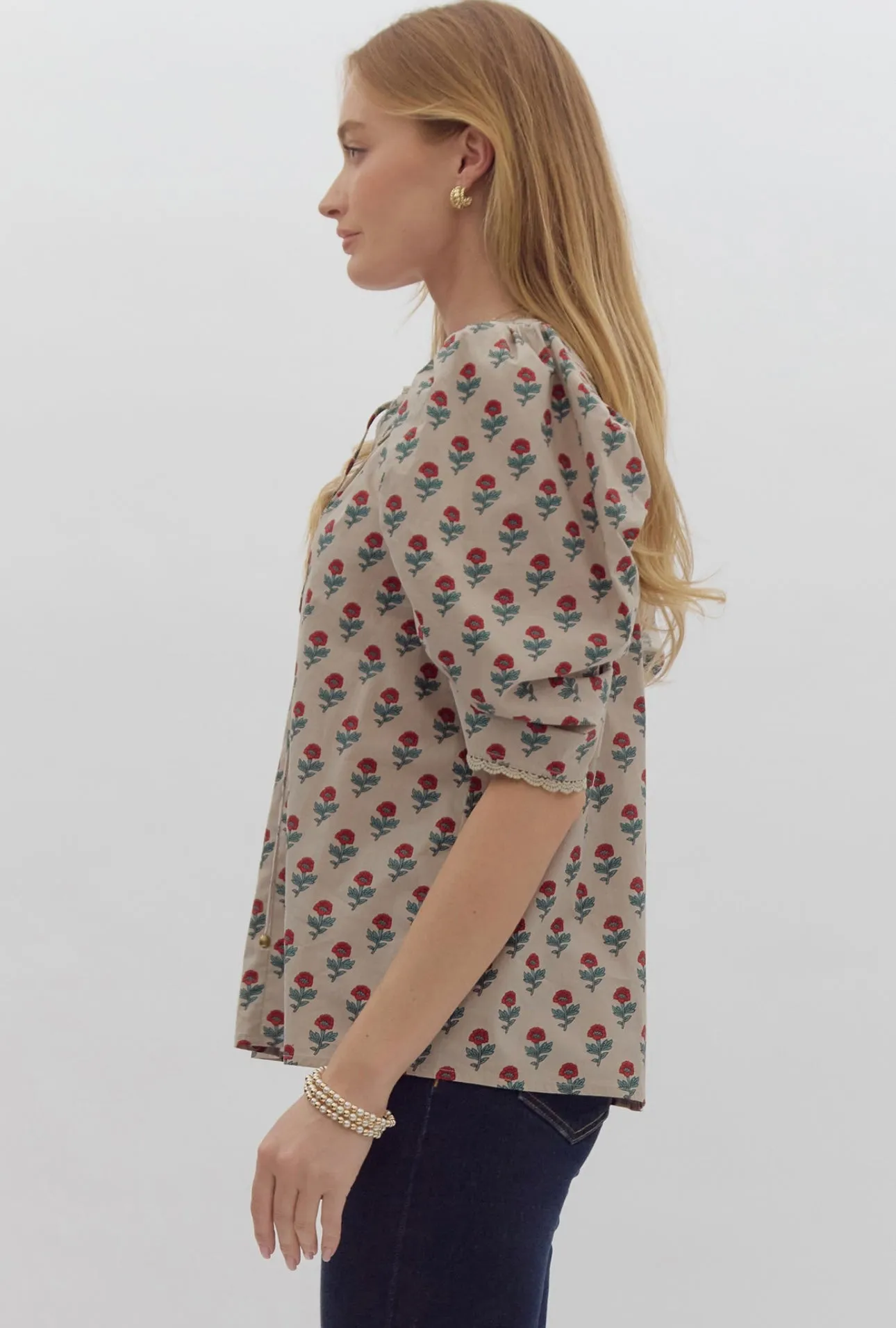 Red & Green Floral Blouse
