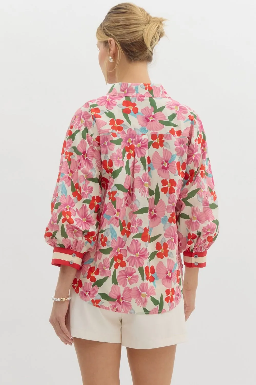 Red & Pink Floral Button Down
