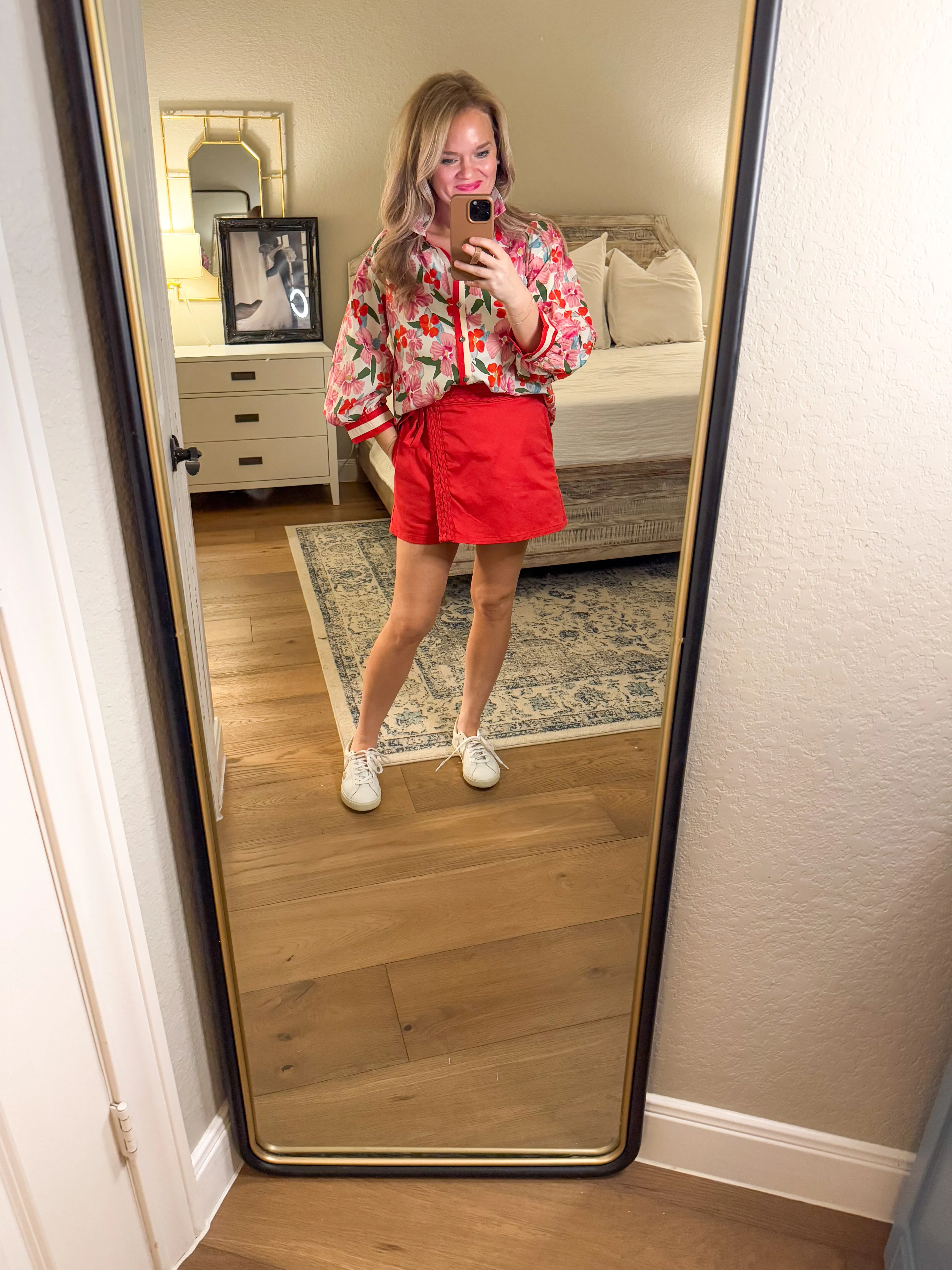 Red & Pink Floral Button Down