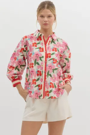 Red & Pink Floral Button Down