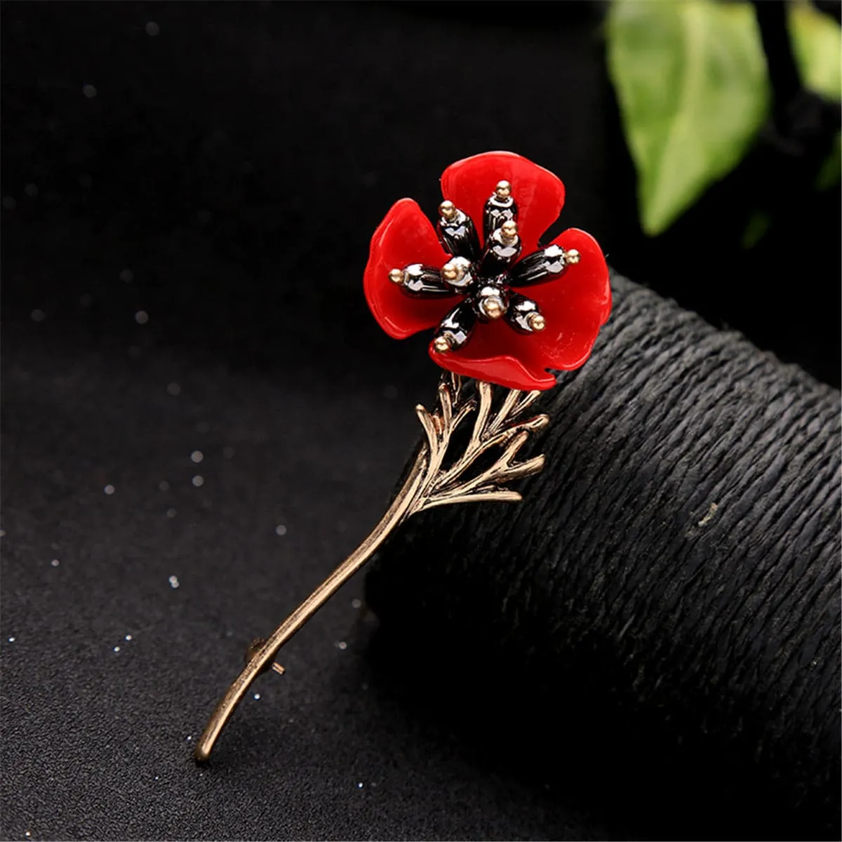 Red Enamel & Pearl 18k Gold-Plated Plum Blossom Brooch