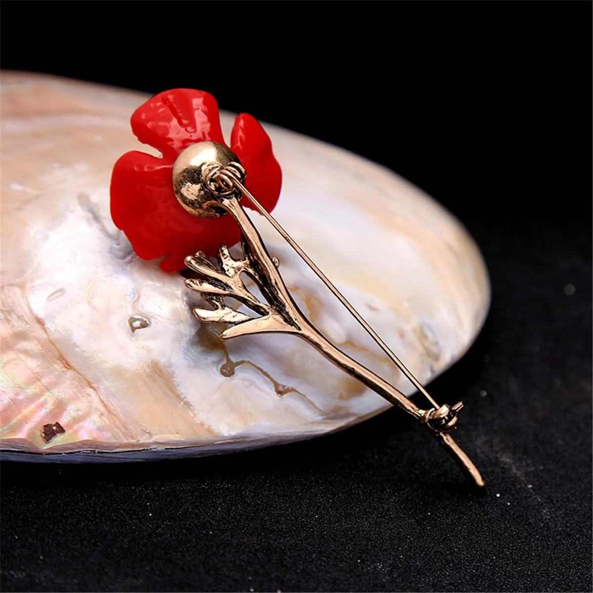 Red Enamel & Pearl 18k Gold-Plated Plum Blossom Brooch