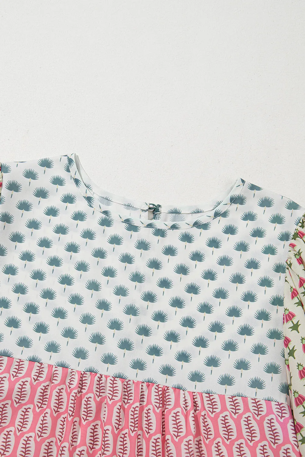 Red Floral Colorblock Flutter Cape Style Sleeves Blouse